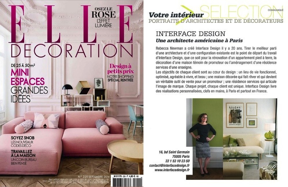 Article de presse Elle Décoration concernant à Interface Design